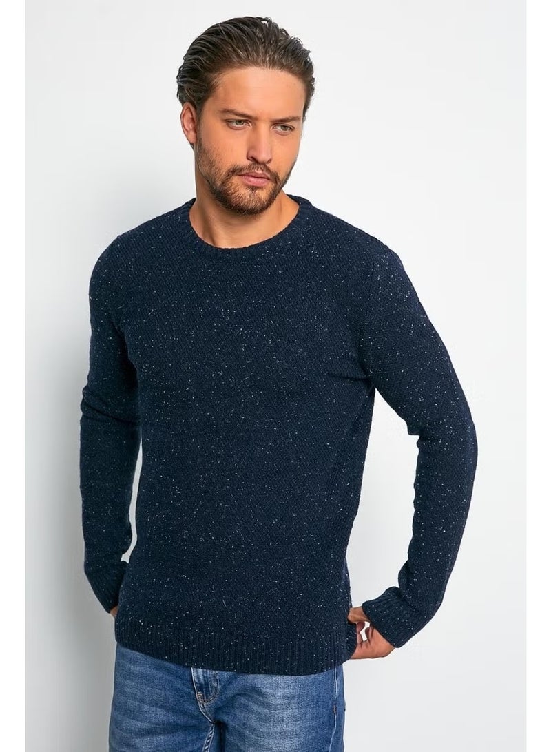 Odelon Men's Standard Fit Crew Neck Wool Knitwear Sweater Navy Blue - Image 4